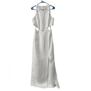 Vtg CACHE Dress Womens off white size 10 Linen blend